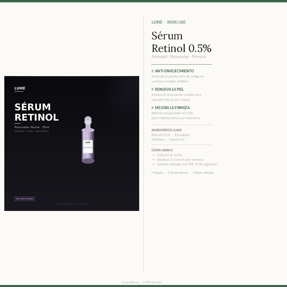 LUMÉ Sérum Retinol - Beneficios e ingredientes
